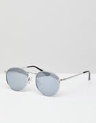 Asos Metal Round Sunglasses In Silver With Mirror Lens - Silver