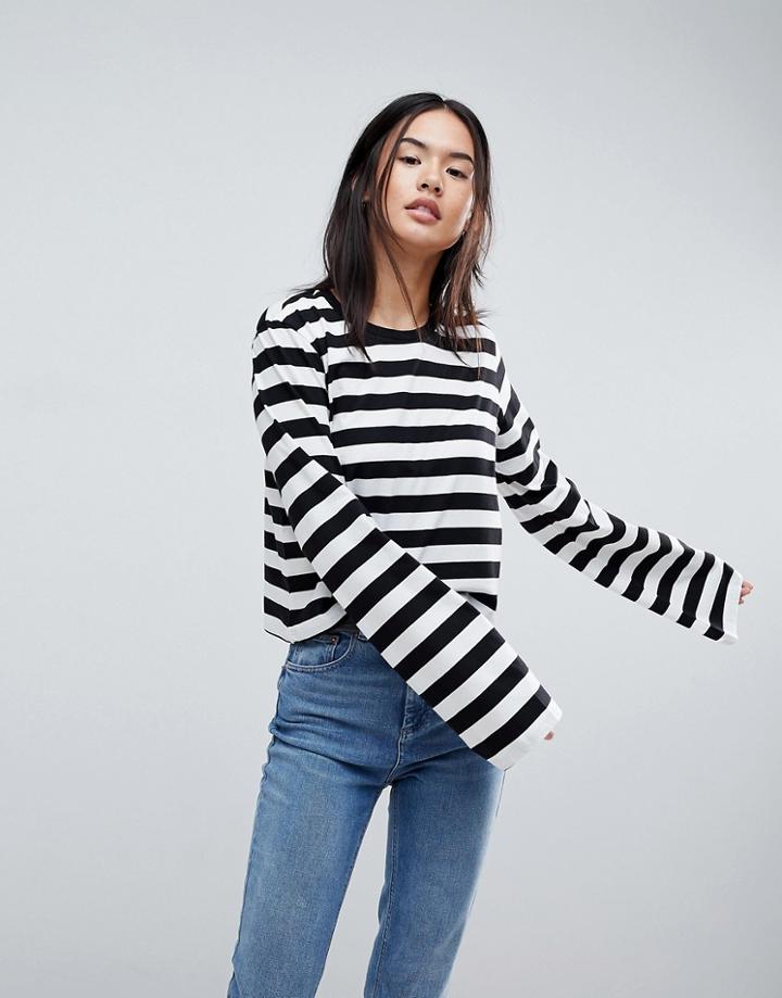 Asos Boxy Top With Long Sleeve In Stripe - Multi