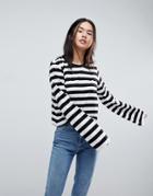 Asos Boxy Top With Long Sleeve In Stripe - Multi