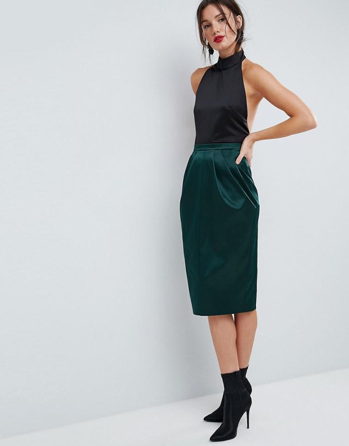 Asos Satin Tulip Pencil Skirt - Green
