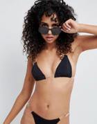 Asos Design Clear Strappy Micro Triangle Bikini Top In Black - Black