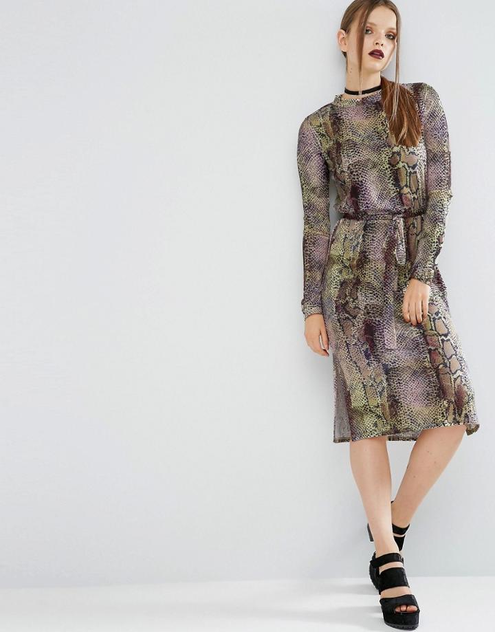 Asos Bright Snake Print Self-tie Midi Dress - Multi
