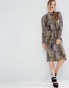 Asos Bright Snake Print Self-tie Midi Dress - Multi