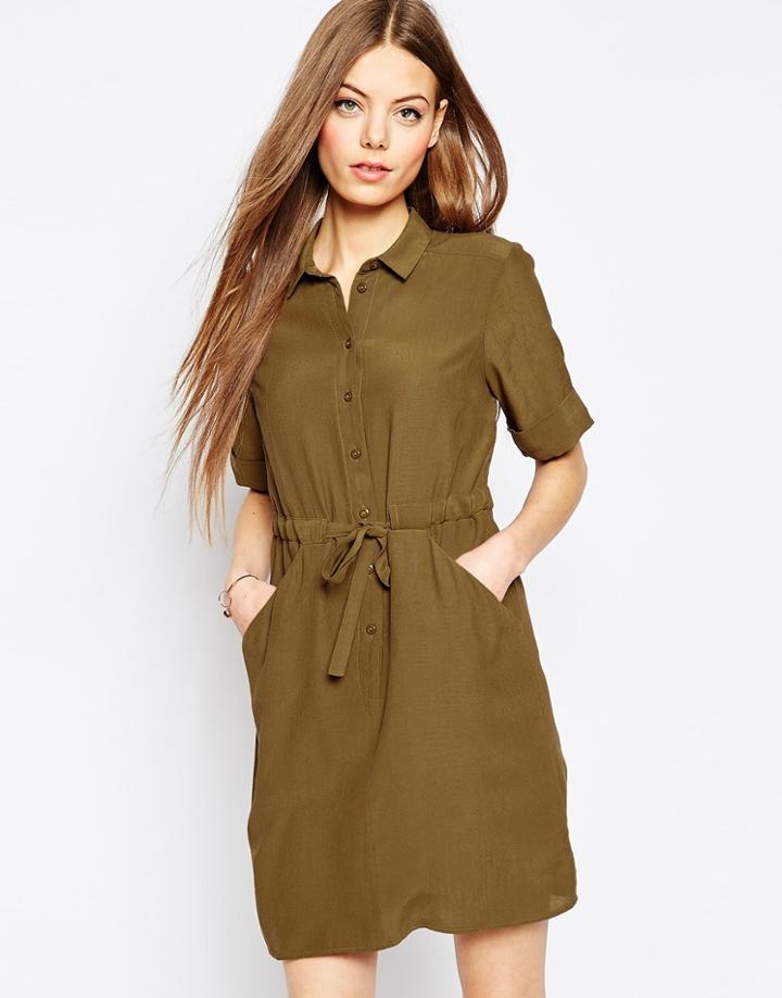 Asos Waisted Shirt Dress - Khaki