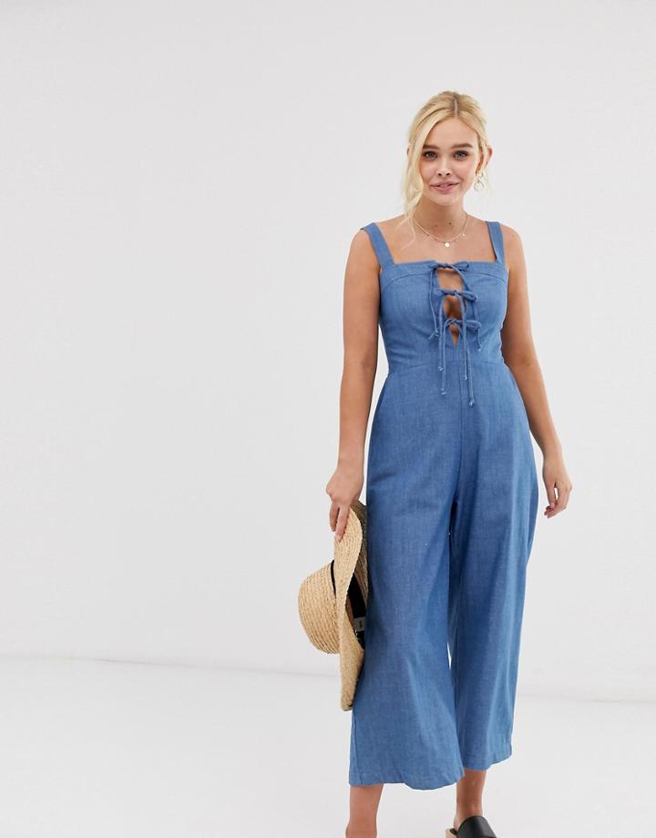 Gilli Tie Front Culotte Jumpsuit-blue