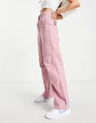 Topshop Highwaisted Sporty Wide Leg Pants In Pink