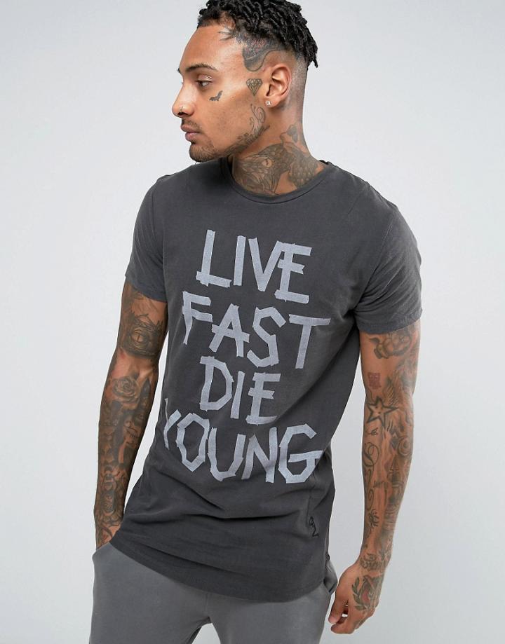 Religion T-shirt With Washed Graphic Print - Black