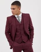 Asos Design Slim Suit Jacket In Light Burgundy - Red