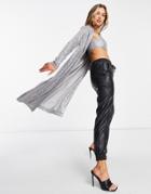 Asos Design Jersey Sequin Longline Suit Jacket-silver