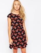Iska Floral Dress With Gathered Waist - Black
