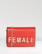 Asos Hero Female Slogan Cross Body Bag With Knot Chain Detail - Red