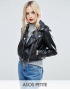 Asos Petite Ultimate Leather Look Biker Jacket With Pin Badge Detail -