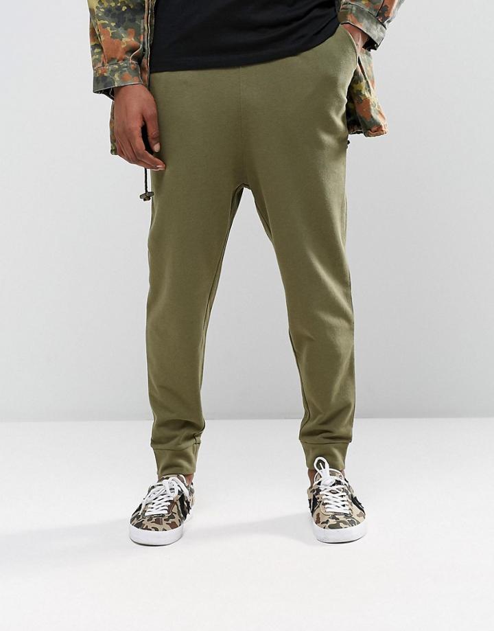 Asos Drop Crotch Joggers In Khaki - Burnt Olive