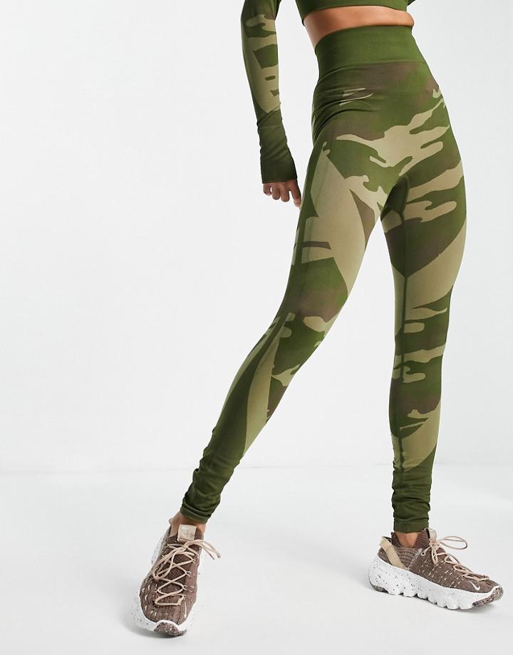 Asos 4505 Seamless Legging In Camo-green