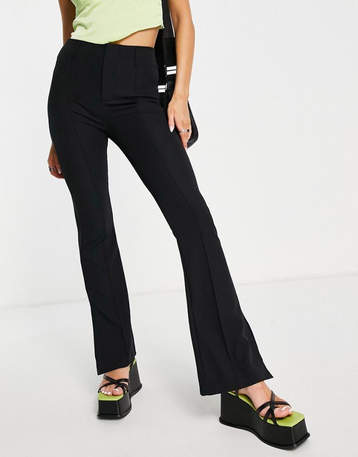 Bershka Split Hem Flared Tailored Pants In Black