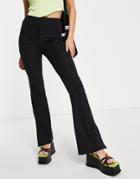 Bershka Split Hem Flared Tailored Pants In Black