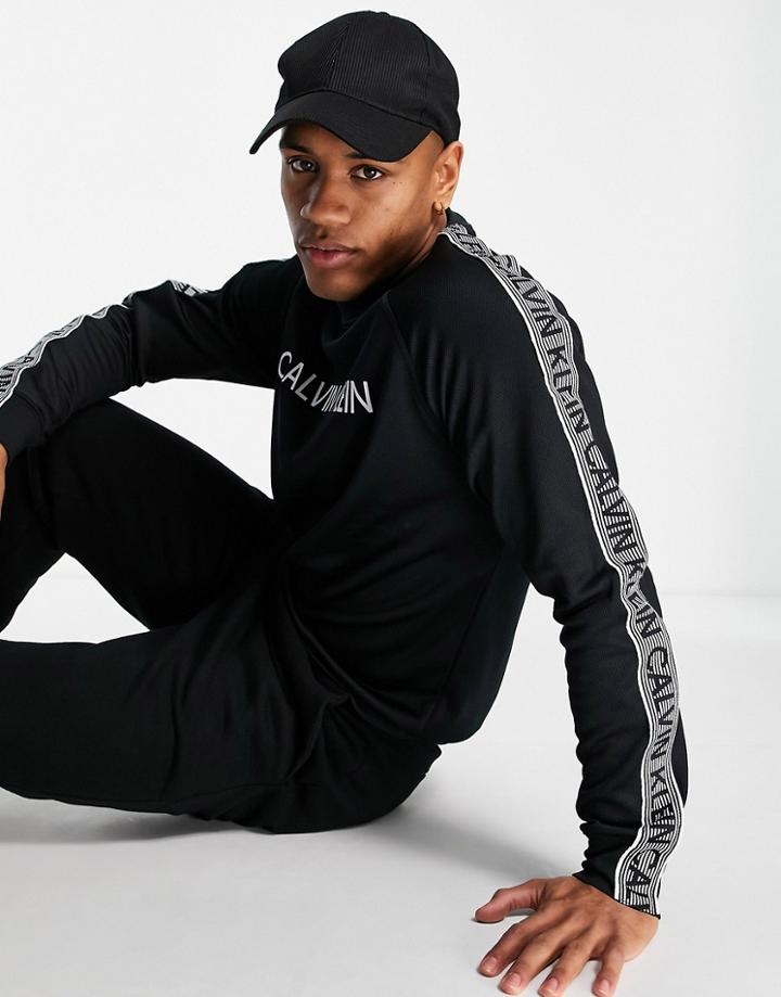 Calvin Klein Performance Front And Side Taping Logo Sweatshirt In Black