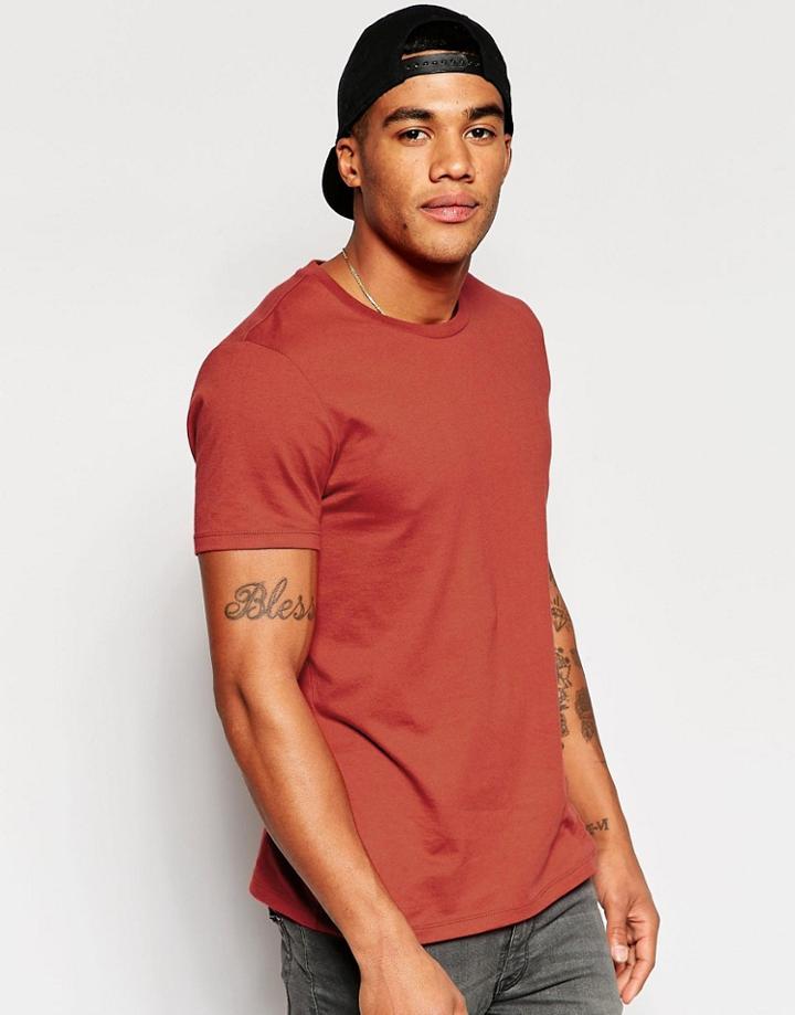 Asos T-shirt With Crew Neck In Earth Red - Bossa Nova