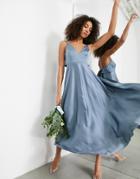 Asos Edition Satin Midi Dress With Tie Back In Dusky Blue