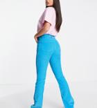 Asos Design Tall Low Rise Rigid Flare Jeans In Blue Cord-blues