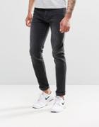 Asos Skinny Jeans In 12.5oz In Washed Black - Black