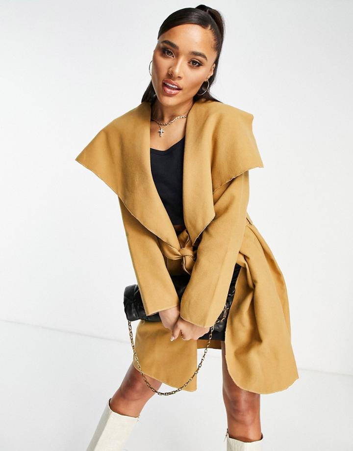 Parisian Waterfall Collar Jacket In Camel-neutral