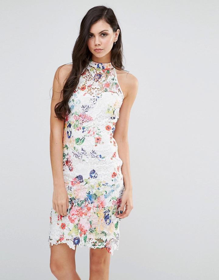 Lipstick Boutique High Neck Floral Lace Dress - Multi