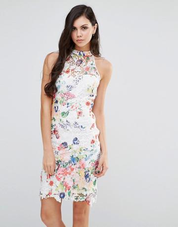 Lipstick Boutique High Neck Floral Lace Dress - Multi