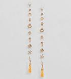 Asos Design Pack Of 10 Mermaid Summer Stud And Tassel Earrings - Gold