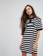 Charms Polo T-shirt Dress With Logo In Bold Stripe - Black