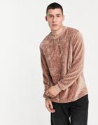 Asos Design Relaxed Long Sleeve T-shirt In Beige Grid Velour-neutral
