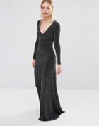 City Goddess Backless Long Sleeved Maxi Dress In Lurex Fabric - Black