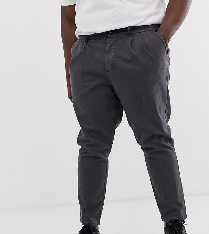 Asos Design Plus Cigarette Chinos With Pleats In Washed Black - Black