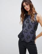 Oasis Jaquard Top With Scallop Hem - Multi