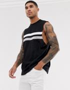 Asos Design Relaxed Sleeveless T-shirt With Dropped Armhole With Contrast Panels In Black - Black