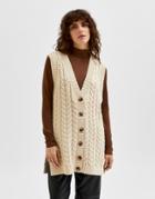 Selected Femme Cable Knit Vest In Cream-white