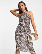 Flounce Naughties Halterneck Midi Dress In Swirl Print-multi