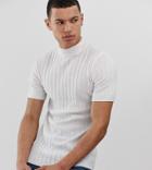 Asos Design Tall Knitted Ribbed Turtleneck T-shirt In White - White