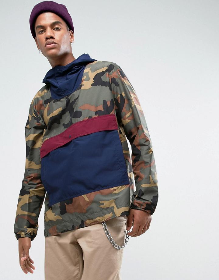 Herschel Voyage Packable Overhead Anorak In Camo/navy/wine - Green