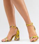River Island Wide Fit Floral Block Heeled Sandals - Yellow