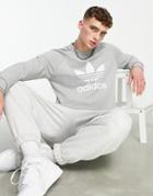 Adidas Originals Adicolor Large Trefoil Crew Sweatshirt In Gray-grey