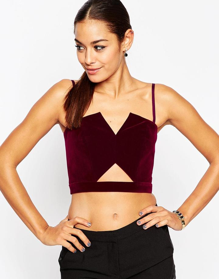 Asos Velvet Bandeau Top - Purple