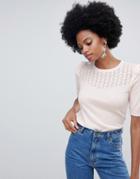 Oasis Pointelle Knitted 3/4 Sleeve Top In Pink - Pink