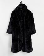 Jayley Longer Length Faux Fur Coat In Black