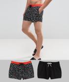 Asos Swim Shorts In Black & Wiggle Print In Short Length 2 Pack Save - Multi