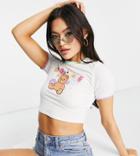 Missguided Short Sleeve Crop Top With Bear Graphic In White