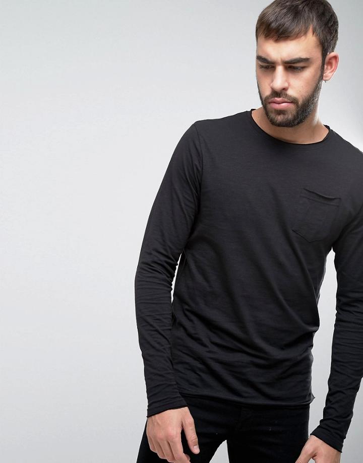 D-struct Jersey Slub Raw Edge Long Sleeve Top - Black