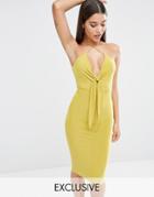 Club L Tie Front Slinky Midi Dress - Ochre