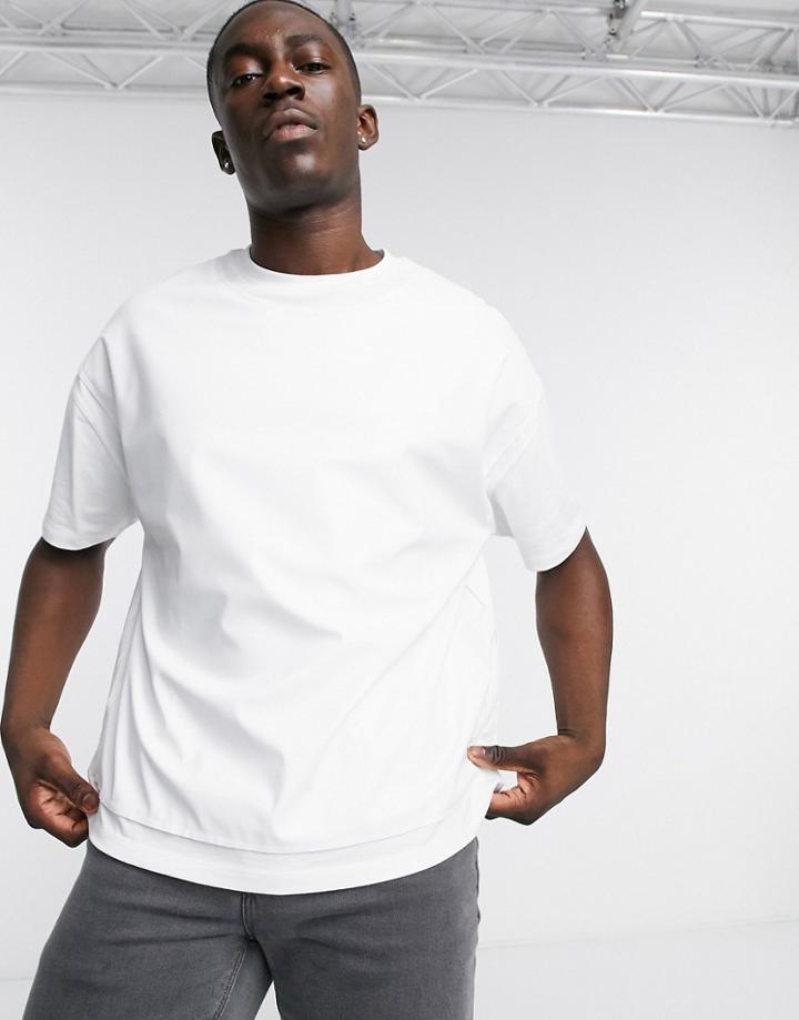 Asos Design Oversized T-shirt In Faux-leather In White