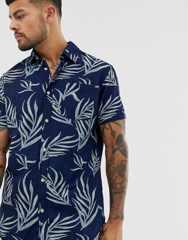 Jack & Jones Originals Printed Short Sleeve Shirt In Gray
